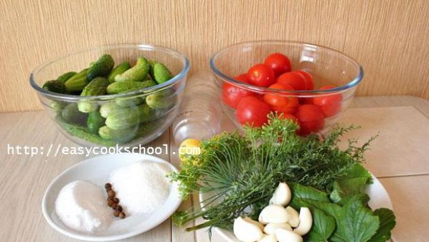 Assorted tomatoes and cucumbers